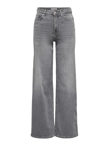 ONLY Jean à Jambe Large ONLMADISON Taille Haute Wide Leg Fit Jeans Light Grey Denim XL 32 Light Grey Denim XL / L32