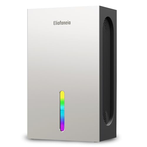 Déshumidificateur d'air 2400ML Déshumidificateur électrique avec 4 condenseurs,tuyau de vidange,Arrêt Automatique,Lumière LED,Deshumidificateur pour Chambre,Salle de Bain,Sous-sol 1500ml/24h