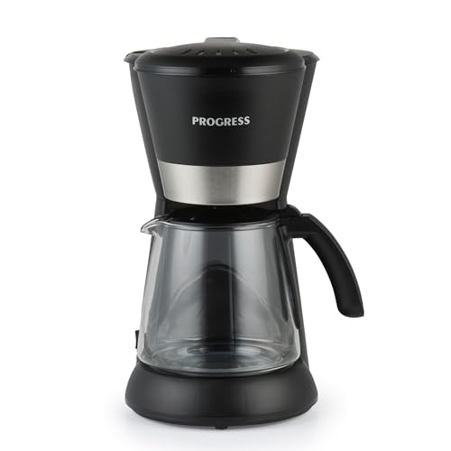 PROGRESS EK6160P Filter Coffee Machine – 1.5 L Coffee Maker, 10 Cup Drip Machine, Glass Carafe, Anti-Drip, Removable Reusable Filter, 40 Minute Keep Warm Function & Auto Shut-Off, 1080 W, Black