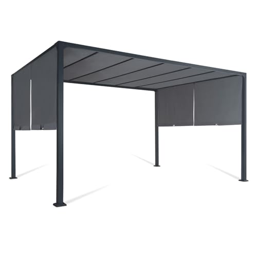 IDMarket - Pergola coulissante 2 pans 3x4 M belvédère de Jardin Toile Gris Anthracite
