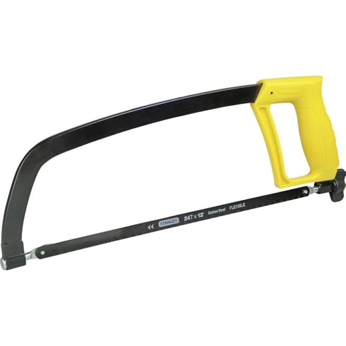 STANLEY 1-15-122 Scie À métaux 300 mm - 10 dents/cm - Poignée Révolver Ergonomique Antidérapante - Lame Haute Qualité Bimétal - 2 Angles de Coupe - Vis Papillon -Tension de Lame Jusqu'à 100 kg