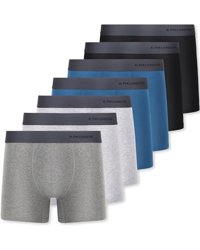 FM London Lot de 7 Boxers, Boxer pour Homme, Caleçon pour Homme sans Étiquette, Riche en Coton, Respirant, Doux et Extensible