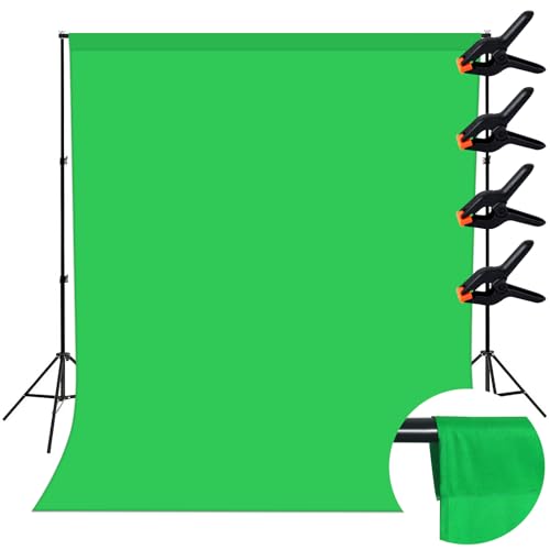 Wusboo Fond d'Écran Vert, 2M x 3M (6,6FT x 9,8FT) Toile de Fond Vert pour Studio Photo, Tissus pour Fond Photo avec 4 Clips de Fixation pour la Photographie, Le Streaming et l’Enregistrement TV