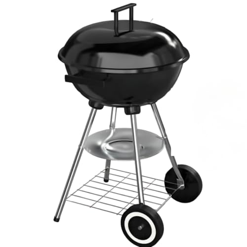 Livona - Barbecue à Charbon de Bois Rond 4 pieds (stable) avec couvercle 4 pieds, 76,5 x 51 x 44 cm, avec Couvercle (fumoir) et Roulettes, Noir, Acier Inoxidable, pieds chromés