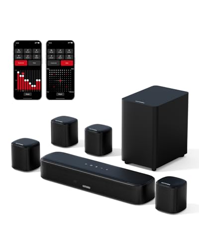 ULTIMEA 7.1 Barre de Son TV, Barres de Son 330W pour Home Cinema, Système de Son Surround Virtuel pour TV, Soundbar avec Caisson de Basse, 4 Haut-parleurs Surround, App Contrôle, Opt/AUX/BT, Aura A40