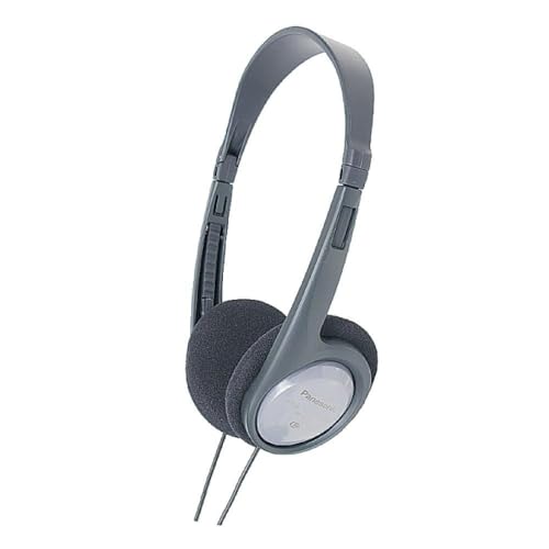 Panasonic RP-HT090 I Casque Audio (HP 30mm, Cordon 5m avec contrôleur de Volume, Adaptateur Jack 6,3 mm, Léger, Idéal Casque TV) Gris - Version Française Argent