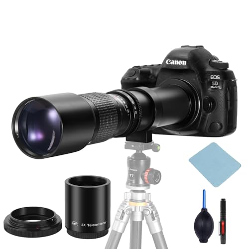 JINTU 500mm-1000mm f/8 Téléobjectif SLR caméra Manuel Focus Compatible avec T8i/T7i/T7/T6/T3i/T2i/4000D/850D/SL3/SL2 77D, 5D IV, 6D II, 7D II 800D 750D 2000D 1200D 1500D 6D Mark II/5D Mark IV/90D/80D