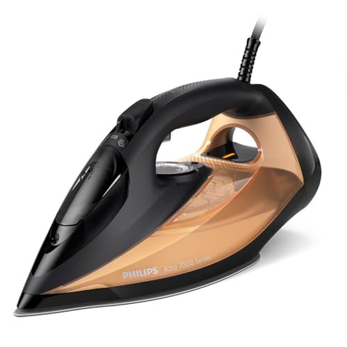 Philips Azur Séries 7000 Fer à vapeur - 2800W, vapeur continue 50 g/min, 250 g de Vapeur en plus, Vapeur verticale, Semelle SteamGlide Elite, Noir/Or (DST7040/80)