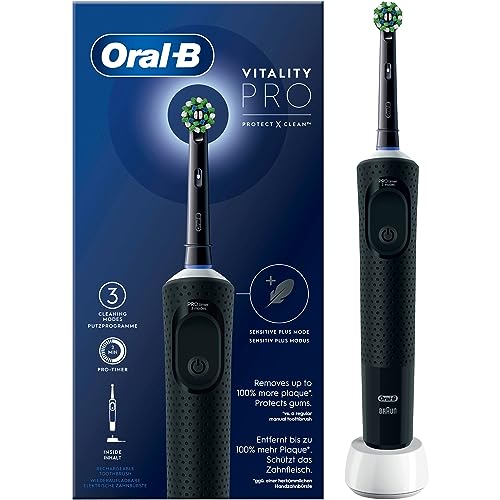Oral-B Vitality Pro Brosse A Dents Electrique Noire, Pour Adultes, Modes De Nettoyage Avec Sensibilité Plus, 1 Brossette De Rechange, 1 Chargeur