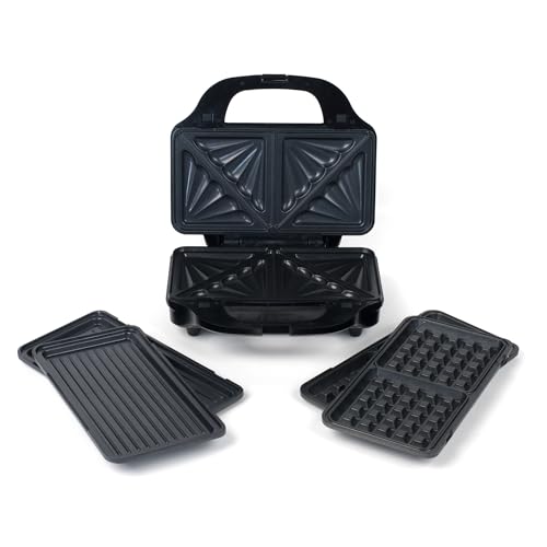 Petra PT2143TVDEEU7 Appareil 3 en 1 à Croque Monsieur Gaufrier et Presse à Panini, Machine à Gaufres Croques et Gril, Plaques XL 28.5cm Amovibles, Revêtement Antiadhésif, Voyants Lumineux, 900W