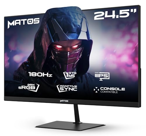 MATOS ecran Gaming Fighter msg25 - Taille 24,5"- Full HD (1920 x 1080) IPS Rapide - Technologie adaptivesync - taux de rafraîchissement de 180 hz - Temps de réponse de 1 ms gtg - Design Slim