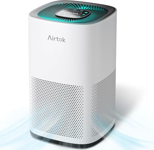 AIRTOK Purificateur d'air, Air Purifier avec Filtre H13, Jusqu'à 990 Ft², HEPA Purificateur éliminant 99,97% de la poussière, de la Fumée, les Poils d'Animaux, Pollen, veilleuse, Timer, AP1001