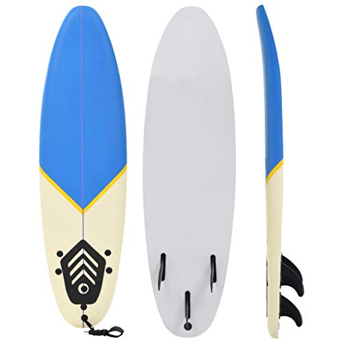 Festnight Planche de Surf avec Coussin de Traction pour Débutant Adulte 170 x 46,8 x 8 cm Bleu et Crème