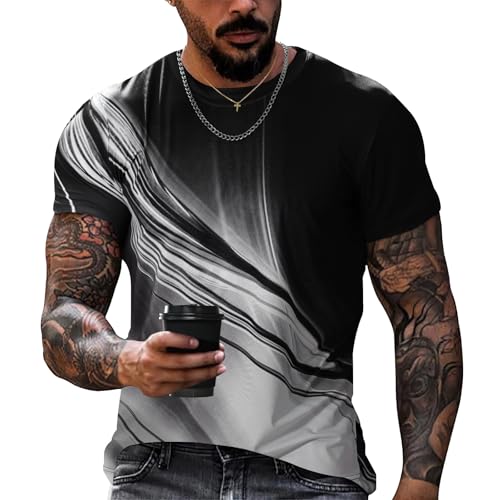 CMTOP Tee Shirt Homme Ete T-Shirts Manches Courtes avec Col Rond Tshirt Décontracté Imprimé Séchage Rapide Léger Top