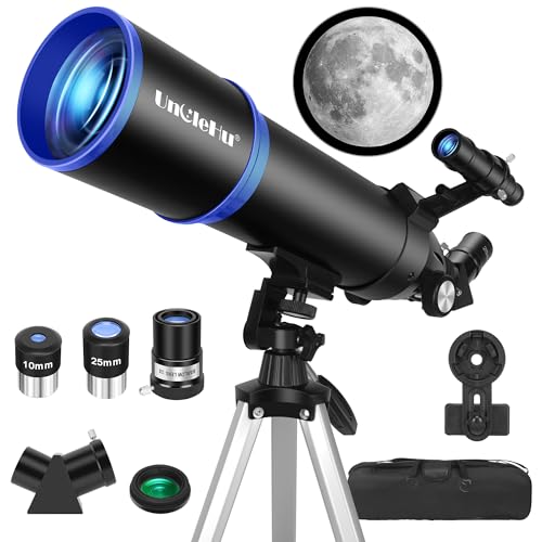 Télescope d'astronomie pour enfants&adultes débutants, 24x-180x, télescope réfracteur astronomique professionnel 80mm d'ouverture/600mm, télescope de voyage portable pour observation terrestre&lunaire
