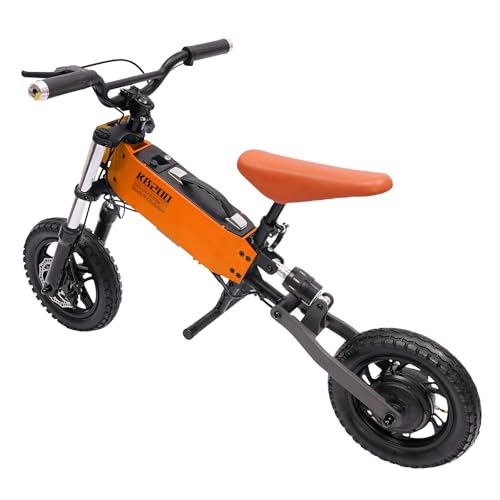 jiumxliu Draisienne 2 en 1 pour enfants à partir de 8 ans - Vélo électrique avec siège réglable - Vélo électrique avec frein, pédale, théorie d'entraînement en rouge orange