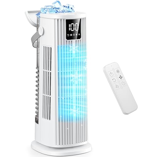 Climatiseurs Portables 1350ML Climatiseur Mobile,Rafraichisseur d'air Silencieux 36W Faible Conso,4 Vitesses 2 Modes de Pulvérisation, 12H Minuterie,120° Oscillation Télécommande pour Chambre,Cuisine