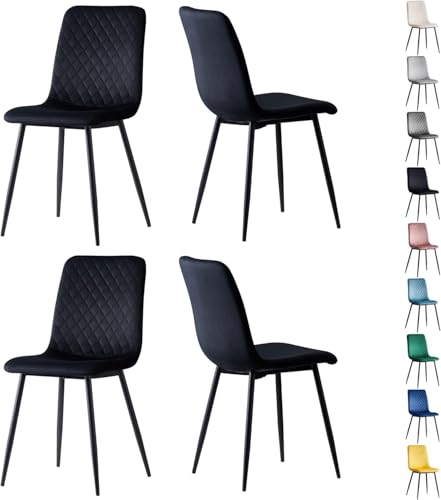 mcc direct Lexi Lot de 4 chaises de salle à manger design en velours avec pieds en métal Noir