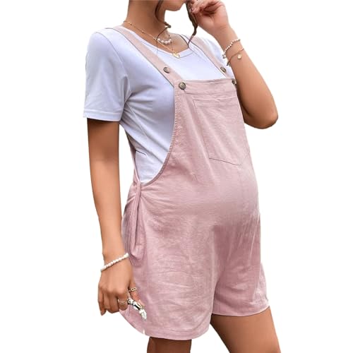 Geagodelia Salopette Short de Grossesse Femme, Vêtement Shorts de Maternité Eté (FR/ES, Alpha/lettres, S, Taille normale, Taille normale, Rose)