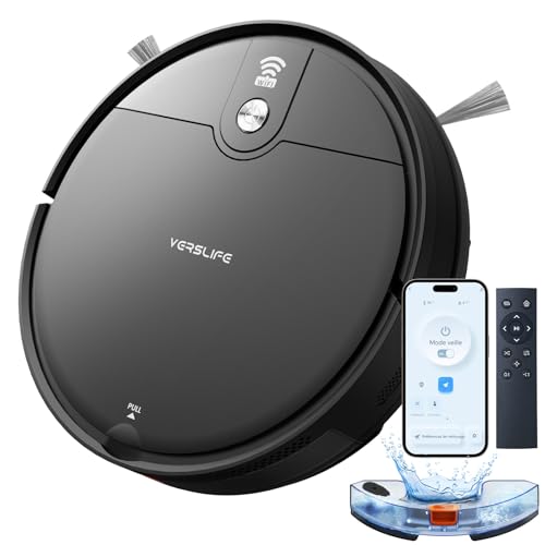 VersLife L6 Robot Aspirateur Laveur, 2 en 1 Aspirateur Robot Laveur, 4000Pa, 120 Min d'Autonomie, Alexa/WiFi/APP/Télécommande, Ricarica Automatica, pour Sols Durs, Tapis et Poils d'animaux