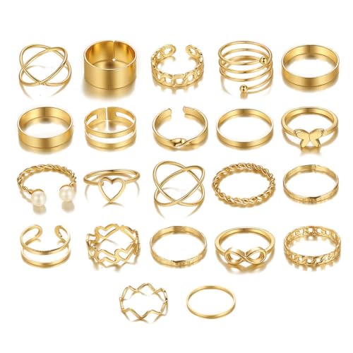 ZOPJUMA 22 pcs Bague Femme Acier Inoxydable Bague,Empilables Bague Phalange Ensemble,pour Les Femmes Knuckle Midi Rings