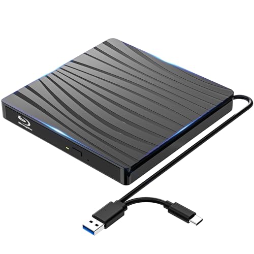QDSYLQ Lecteur Externe Blu Ray 50G, USB 3.0 & Type-C Bluray Lecteur, Graveur Bluray Externe BD CD DVD RW ROM Blu-Ray Lecteur pour Ordinateur Portable Mac PC Windows 11/10/8/7/XP/Linux/MacOS HD 1080P