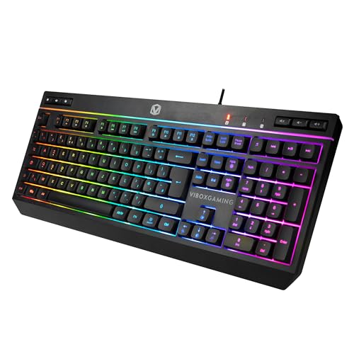 VIBOX Clavier Gaming AZERTY, RGB Rétroéclairé, USB Filaire, Format Complet avec Pavé Numérique, Noir