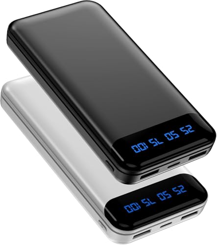 Batterie Externe Charge Rapide 2 Packs 16000mAh Slim Power Bank avec Affichage LED, Chargeur Portable Powerbank avec 2 Sorties USB 3A pour iPhone 15 14 13 Pro Max, Tablette Etc.