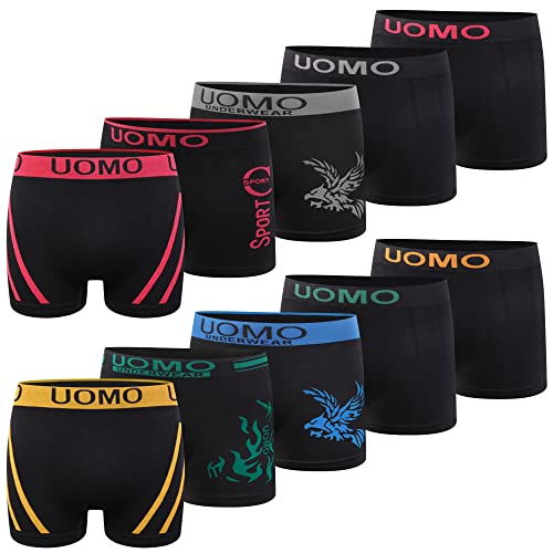 L&K Lot de 10 Boxers rétro pour Hommes Boxers Men Microfibre en 10 modèles différents Noir 1209 BL S/M