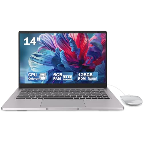 PINSTONE Ordinateur Portable avec 6Go RAM et 128Go SSD,Ordinateurs Portable 14 Pouces avec Processeur Dual Core N4000,avec WiFi 2.5G/5G,Ordinateurs Portables légers,avec Adaptateur Ethernet,Souris.