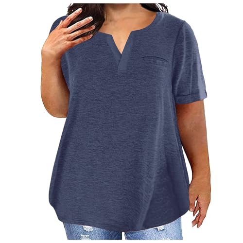 Tee Shirt Femme Col V Grande Taille Coton Oversize Manches Courtes Ete Top Coupe ample T-Shirt Surdimensionné Pull Tunique Couleur Unie Chemisier DéContracté Hauts Blouse Basique Lâche Casual Pas Cher