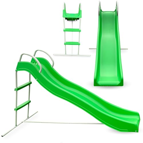 HyperMotion Toboggan Slide HYP1 - Glissière de Jardin avec Échelle, Longueur 185 cm, Charge Max 45 kg - pour Enfants 3+, Usage Extérieur - Cadre Acier, Surface Lisse, Vert