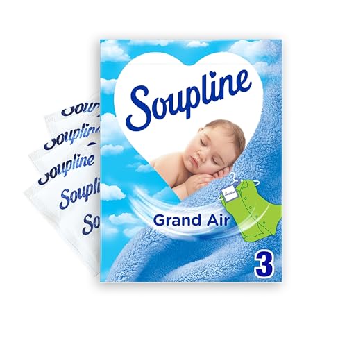 SOUPLINE Sachets Armoire Rafraîchissants, Parfum Air Frais, Désodorise et Parfume votre Linge Pendant 6 Semaines, Neutralise les Odeurs, 1 Boîte avec 3 Sachets