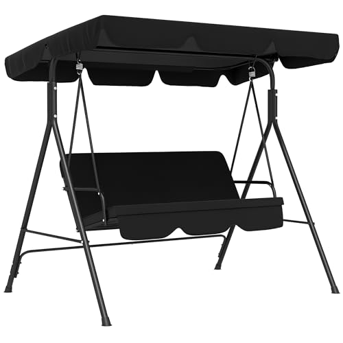 Outsunny Balancelle de Jardin 3 Places Toit Inclinaison réglable Coussins Assise et Dossier 1,72L x 1,1l x 1,53H m Acier Noir Polyester Noire