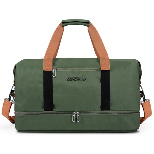 Vllcsla Sac de Weekend Homme Imperméable, 32,2 L, Sac de Sport de Voyage Homme Imperméable, Sacs de Week-End Grand avec Compartiment à Chaussures, Poche Humide, Sacs de Bagage pour Natation, Vert