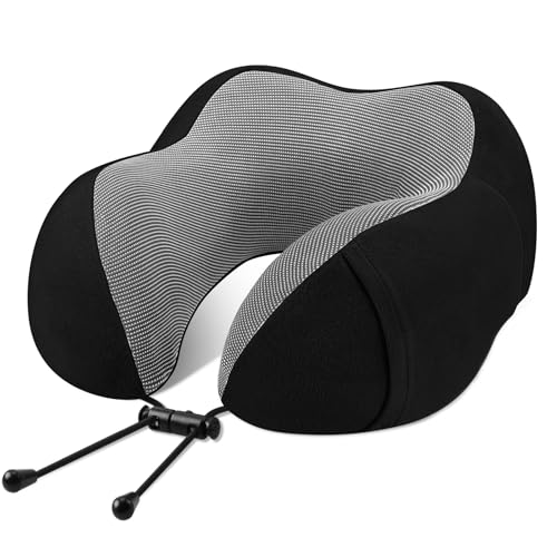 MetalNuts Coussin de Nuque en Mousse à mémoire de Forme - Appuie - tête à 360° pour Un Confort Maximal en Avion, Voiture, Train, Bus et à la Maison - avec boîte de Rangement pour Un Transport Facile