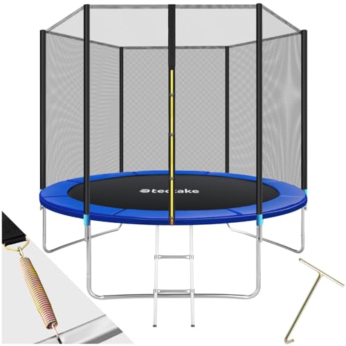 tectake® Trampoline de Jardin Extérieur Ø 305 cm Trampoline Rond avec Échelle, Filet de Protection & Tour rembourré, Enfants Adultes Certifié GS pour Une Sécurité Maximale