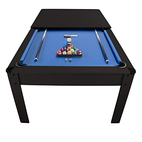 Billard Américain Harmony 6Ft - 206,5 x 116,5 x 80 cm avec Accessoires et Plateau dînatoire - Couleur Ebène (Noir) et Tapis Bleu