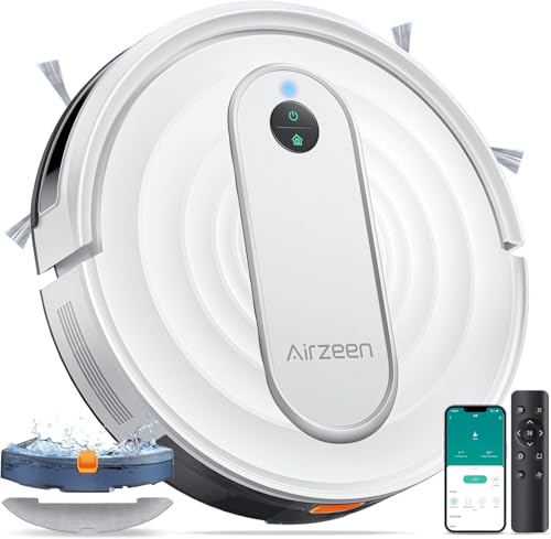 Airzeen Aspirateur Robot,4000PA Robot Aspirateur Laveur avec Nettoyage,Télécommande/Contrôle APP,Ultra Fin et Silencieux, Recharge Automatique,Adapté aux Poils d'animaux et aux Tapis