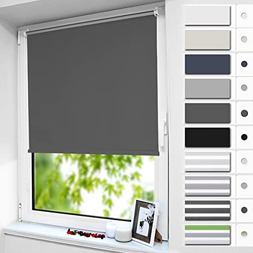 smartdemo Store Occultant sans Perçage, Store Enrouleur Opaque Thermique Isolant, Protection de Vie Privée & Protection Soleil, pour Fenêtre ou Porte, 45l x 120L cm (Largeur du tissu 41cm), Gris Foncé