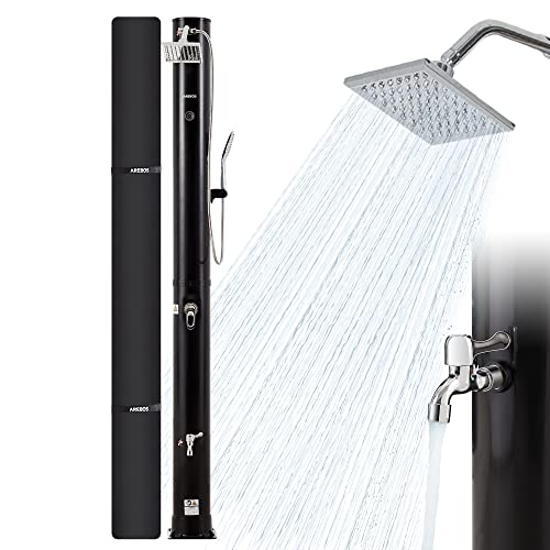 AREBOS Douche Solaire 40 L | avec thermomètre intégré | douchette | avec Douche de Pied & raccord de Tuyau d'arrosage | matériel de Montage et Housse de Protection Inclus| Fonction aquastop |Noir