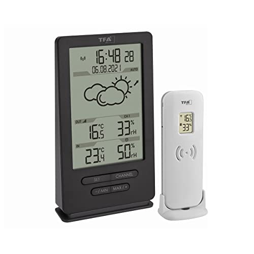 TFA Dostmann Station météo sans fil Xena, 35.1162.10, température et humidité int./ext., avec prévisions météo, humidité dans maison, anthracite