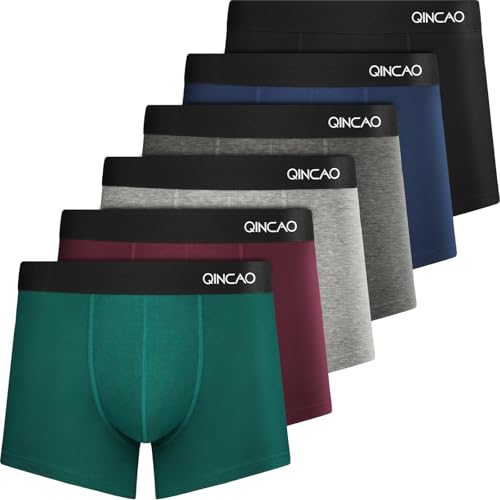 QINCAO Boxers Homme Lot de 6 Coton sous-vêtement Fitted Trunk Caleçons Ultra Doux Confortale,Multicolore ×6,M
