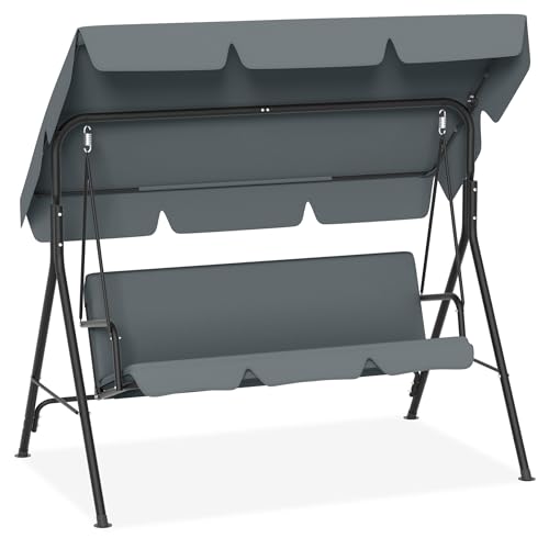 FIVMEN Balancelle de jardin 3 places avec housse de toit réglable - Banc à bascule - Banc de jardin suspendu - Charge maximale : 200 kg - 193 x 110 x 152 cm - Anthracite