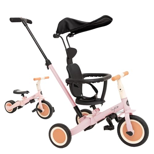 Olmitos Gyro Tricycle évolutif 5-en-1 pour Enfants de 1 à 5 Ans Adaptable et modulable avec ou sans pédales (Gyro +, Rose)