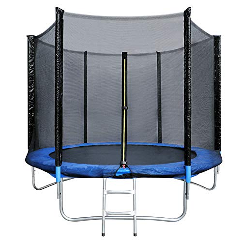 HomeMiYN Trampoline Extérieur Ø183/244/305/366 cm,Trampoline de Jardin Rond pour Enfants,Filet de Protection Externe, Coussins de Sécurité, Échelle,Protection de Bord (Diamètre 183 cm)