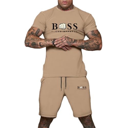 Homme Ensemble Sets Ete Tenues Survêtement Costumes Plage Vacances 2 Pcs Décontracté Ensemble Short Tee Shirt Homme 2 Pièce T-Shirts à Manches Courtes