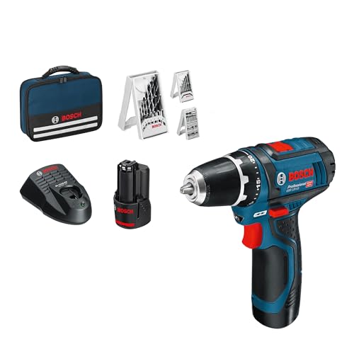 Bosch Professional 12V System perceuse-visseuse sans-fil GSR 12V-15 (avec 2 batteries 2,0 Ah + chargeur, set d'accessoires 39 pièces, dans sac) - Set exclusif Amazon