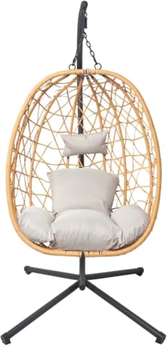 CONCEPT USINE | Fauteuil Suspendu avec Support en Résine Tressée | Design CUZCO Rotin Naturel | Structure Acier Robuste | Coussins Déperlants & Amovibles | Balançoire 1 Place | Intérieur & Extérieur