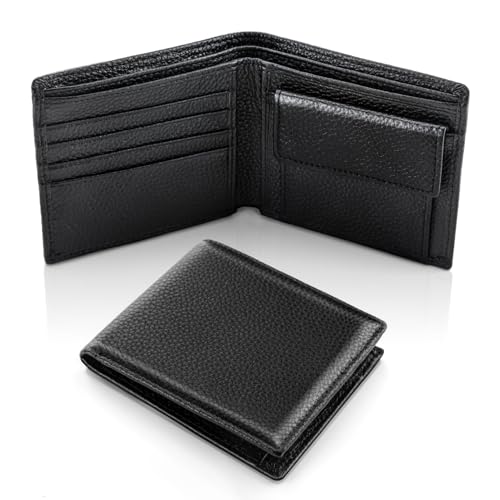 GlasFlength Portefeuille Homme avec Blocage RFID, Porte Monnaie avec 6 Porte Carte Crédit 2 Compartiment à Billets et Poche à Monnaie Grande Capacite Classique Porte Feuille en Cuir PU (Noir)